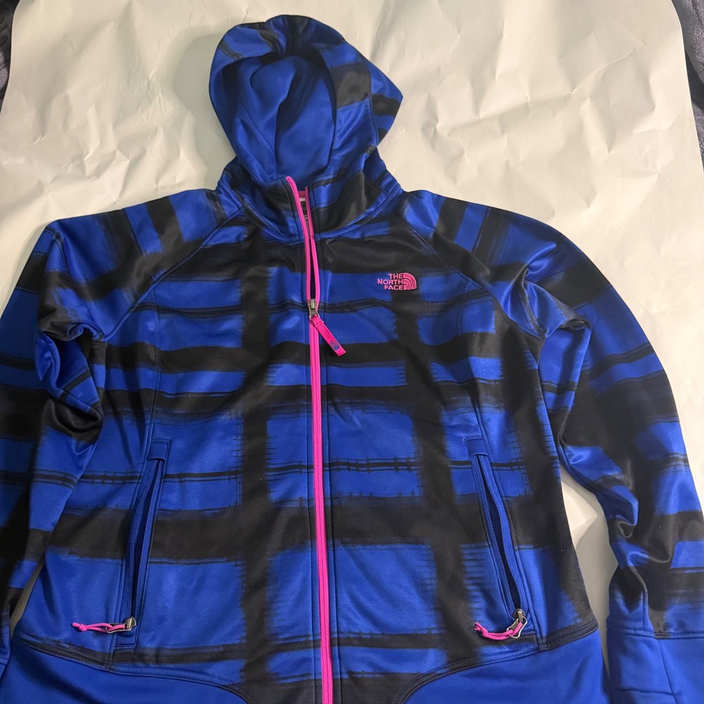 The North Face Hoodie Womens XL Blue Black Abstract Stripe Full Zip Athletic